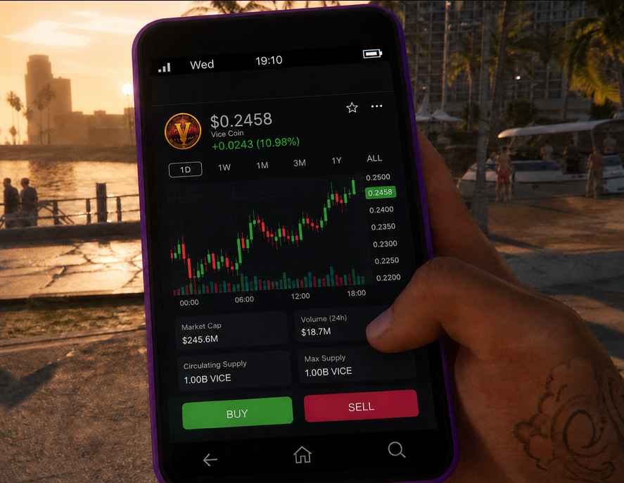 iFruit phone showing the $VICE trading app